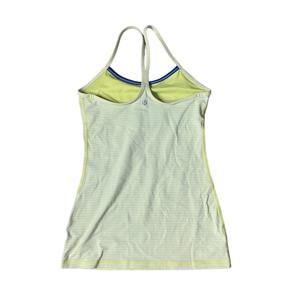 Lululemon Power Y Neon Yellow White Striped Tank Womens 4 - Picture 3 of 4